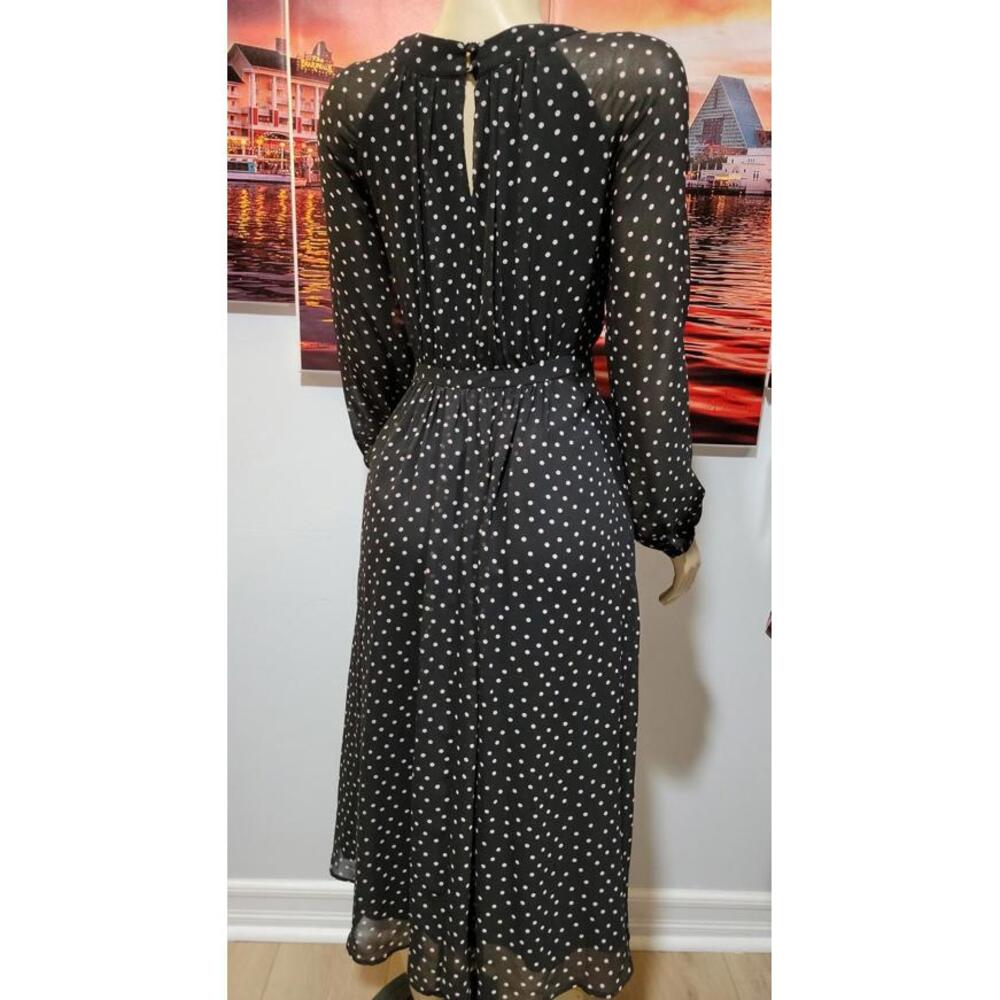Boden Women's Black Polka Dot Crewneck Chiffon Pleated Lined Dress Size 6R #C - Picture 5 of 9
